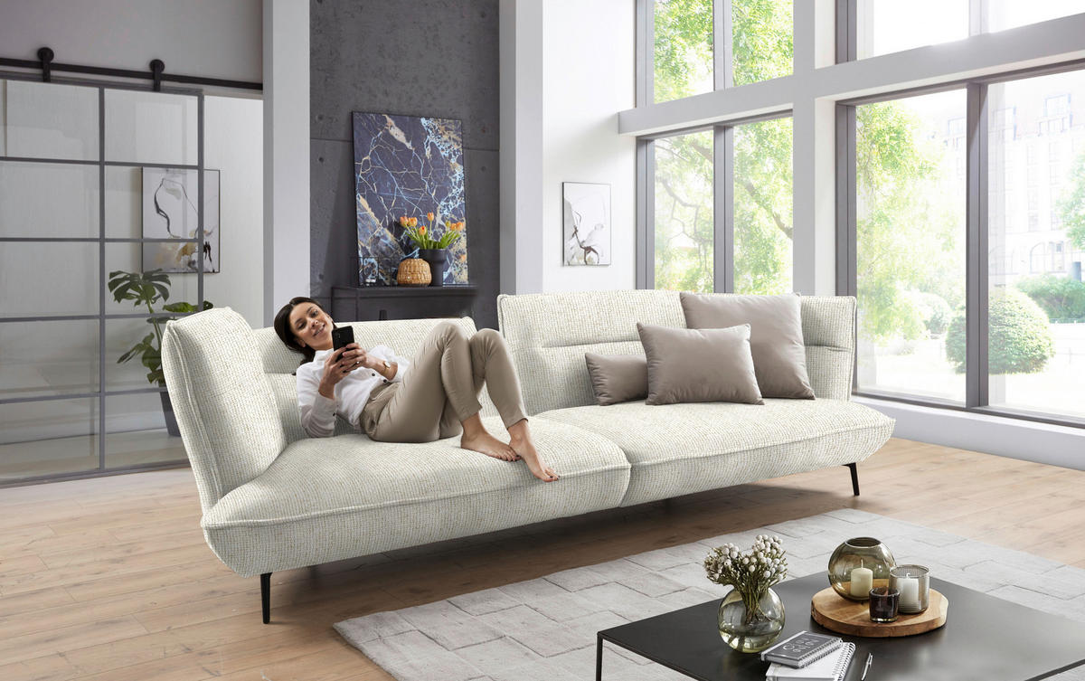 MEGASOFA in Flachgewebe Creme  - Creme/Schwarz, Design, Holzwerkstoff/Textil (339/92/99cm) - Moderano
