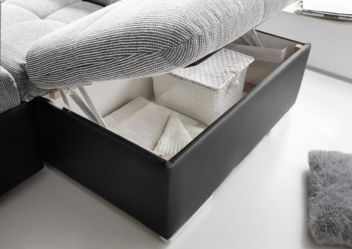 WOHNLANDSCHAFT in Webstoff Schwarz, Silberfarben  - Silberfarben/Schwarz, Modern, Holzwerkstoff/Textil (170/324/218cm) - MID.YOU