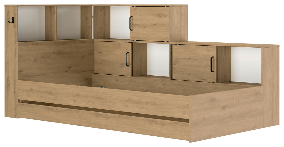 STAURAUMBETT 90/200 cm  in Weiß, Eiche Artisan  - Eiche Artisan/Weiß, MODERN, Holzwerkstoff (90/200cm) - MID.YOU