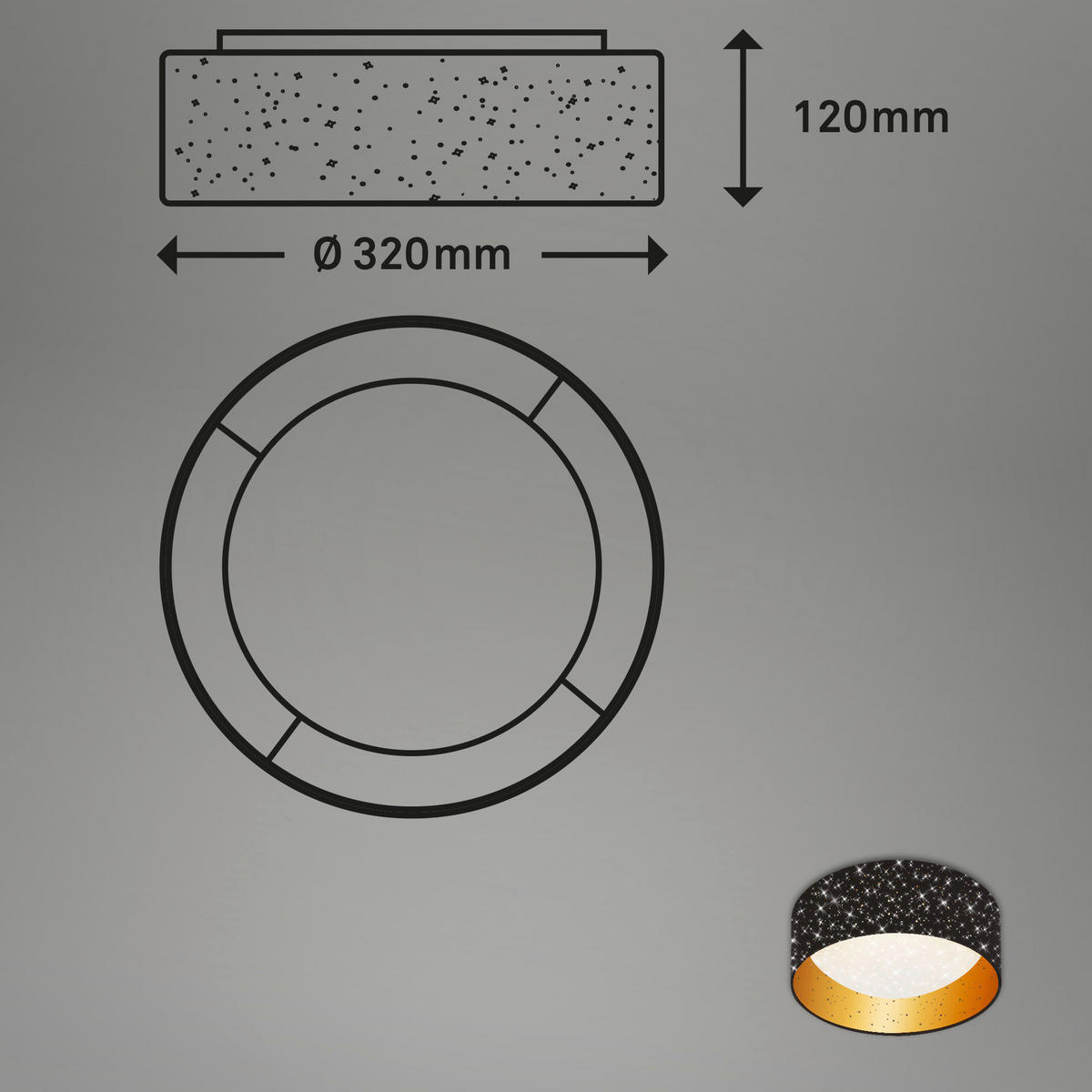 STROPNÉ LED SVIETIDLO, 32/12 cm  - čierna/zlatá, Design, kov/plast (32/12cm)