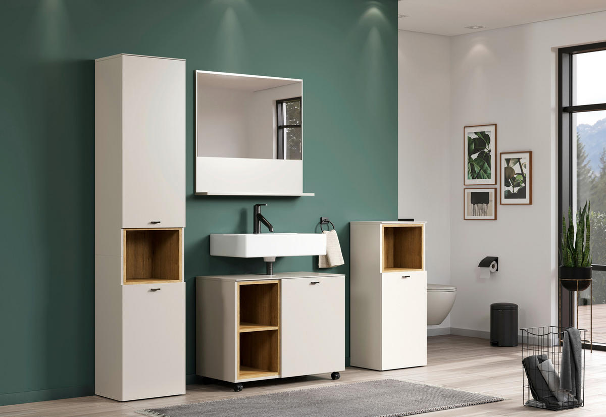 BADEZIMMER 4-teilig  in 180 cm  - Kaschmir/Schwarz, Trend, Holzwerkstoff/Kunststoff (180cm) - MID.YOU
