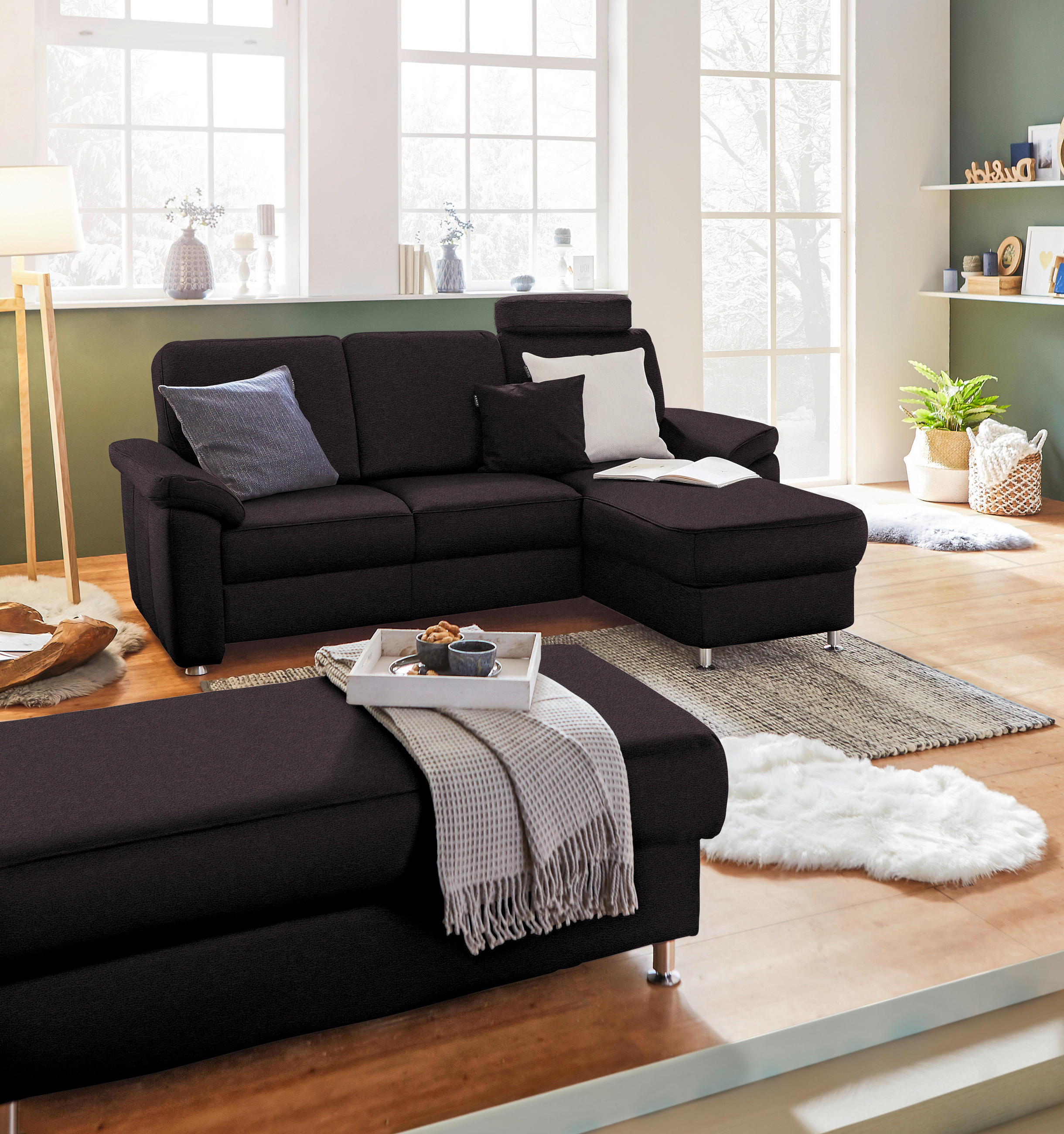 ECKSOFA in Webstoff Anthrazit  - Chromfarben/Anthrazit, Konventionell, Textil/Metall (220/163cm) - Beldomo System