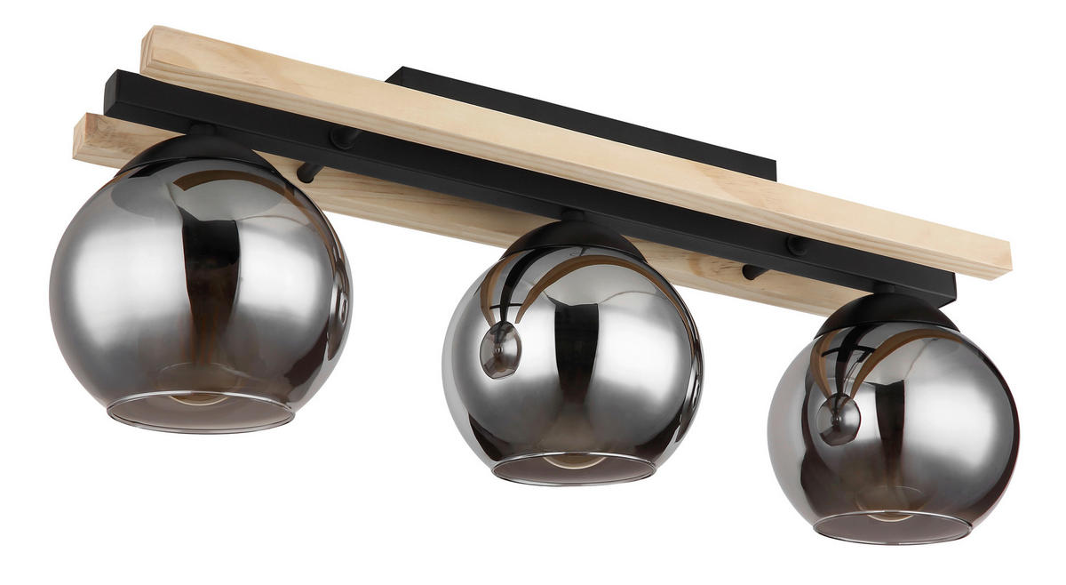 DECKENLEUCHTE    60/15/20,5 cm  - Schwarz/Naturfarben, Natur, Glas/Holz (60/15/20,5cm) - Globo