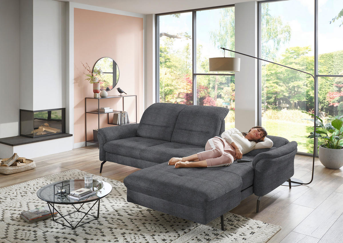 ECKSOFA in Flachgewebe Anthrazit  260/181 cm  - Anthrazit/Schwarz, KONVENTIONELL, Textil/Metall (260/181cm) - Beldomo Speed