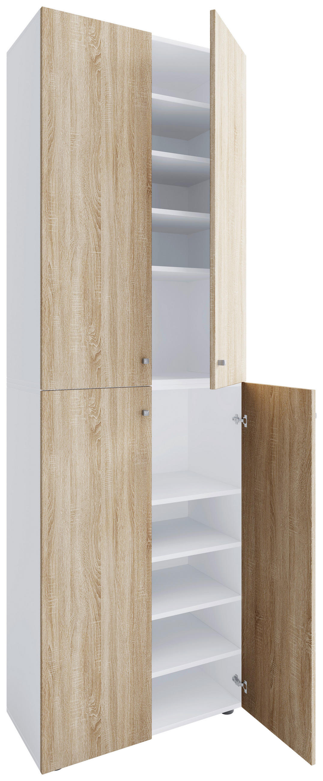 SCHUHSCHRANK Weiß, Sonoma Eiche  - Silberfarben/Schwarz, Design, Holzwerkstoff/Kunststoff (70/220/40cm) - MID.YOU