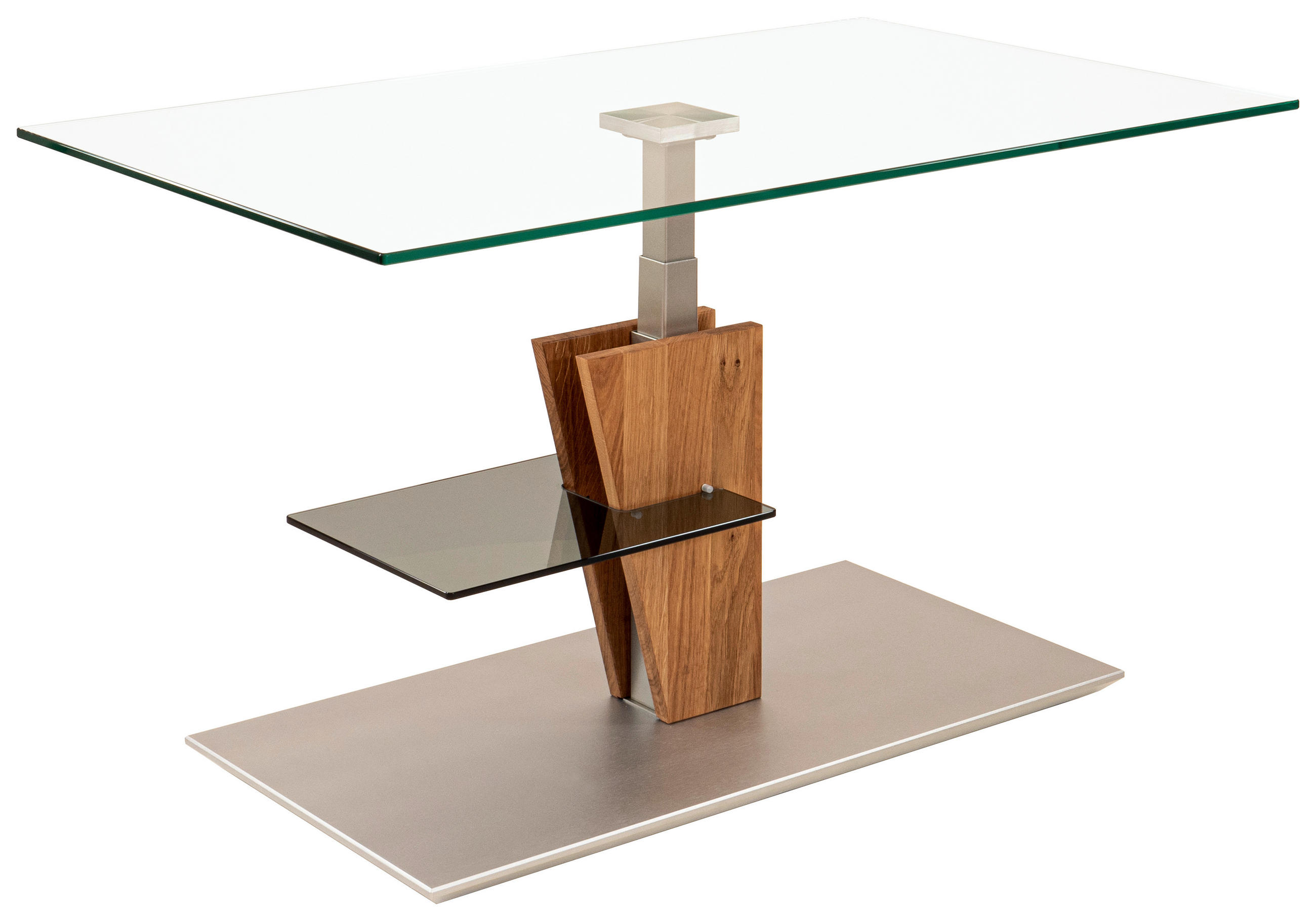 COUCHTISCH Wildeiche teilmassiv ESG, Parsolglas 100/60/47-65 cm rechteckig Grau, Edelstahlfarben, Wildeiche  - Wildeiche/Edelstahlfarben, MODERN, Glas/Holz (100/60/47-65cm) - Venda
