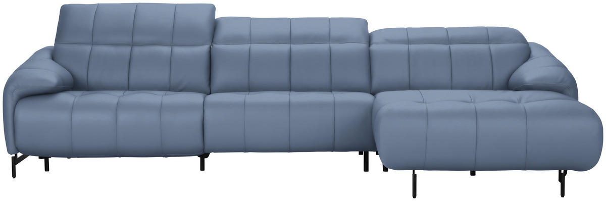 ECKSOFA  in Echtleder Hellblau  313/165 cm  - Schwarz/Hellblau, Design, Leder/Metall (313/165cm) - Belluti