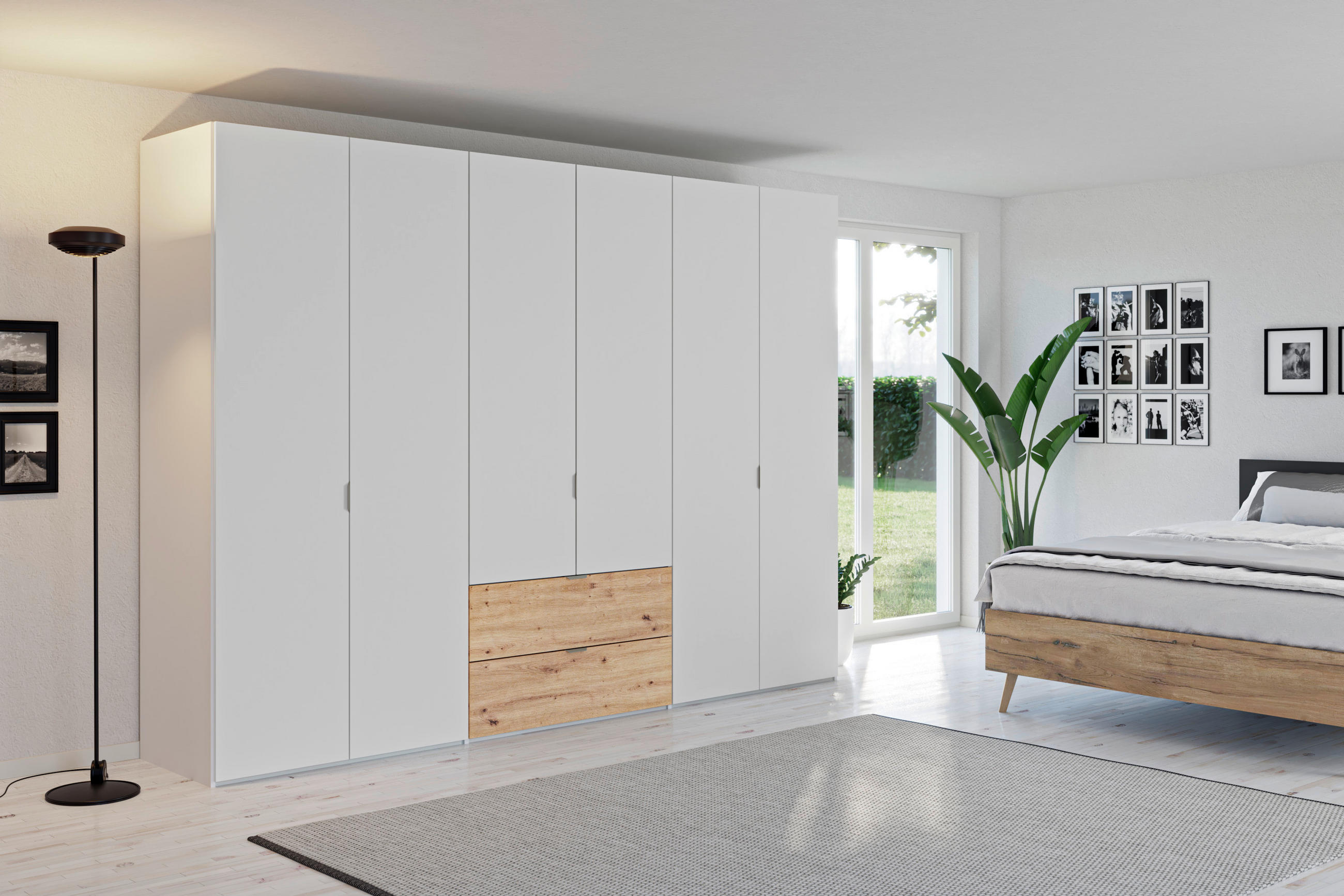 DREHTÜRENSCHRANK 303/220/59 cm 6-türig Weiß, Eiche Artisan  - Edelstahlfarben/Weiß, KONVENTIONELL, Holzwerkstoff/Metall (303/220/59cm) - Boxxx