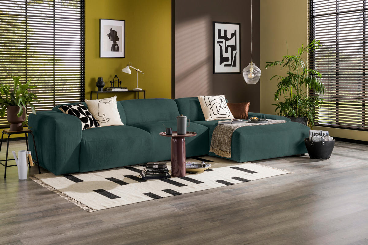 ECKSOFA HANNAH Grün Cord  - Schwarz/Grün, Design, Kunststoff/Textil (343/170cm) - MID.YOU