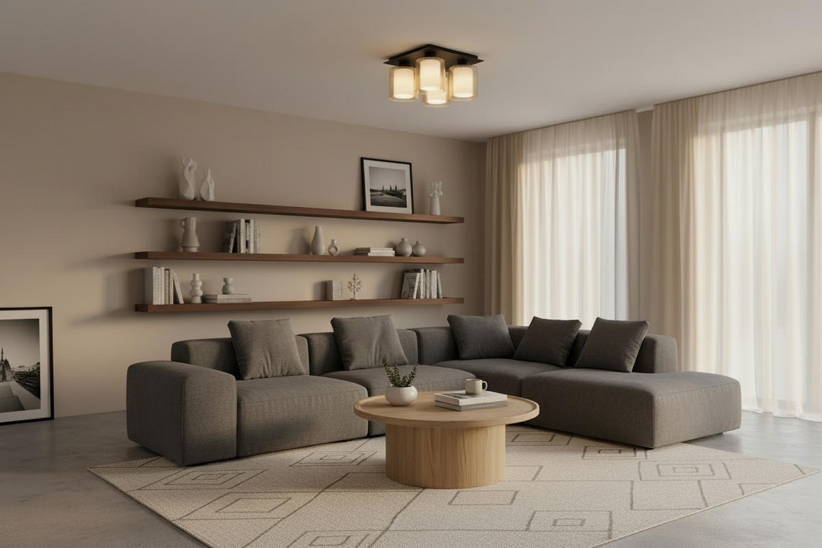 DECKENLEUCHTE 35/35/21 cm   - Bernsteinfarben/Weiß, Design, Glas/Metall (35/35/21cm) - Collet's Monde