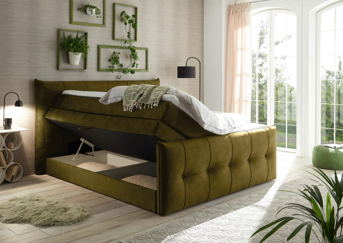 BOXSPRINGBETT 180/200 cm  in Olivgrün  - Schwarz/Olivgrün, KONVENTIONELL, Kunststoff/Textil (180/200cm) - Esposa