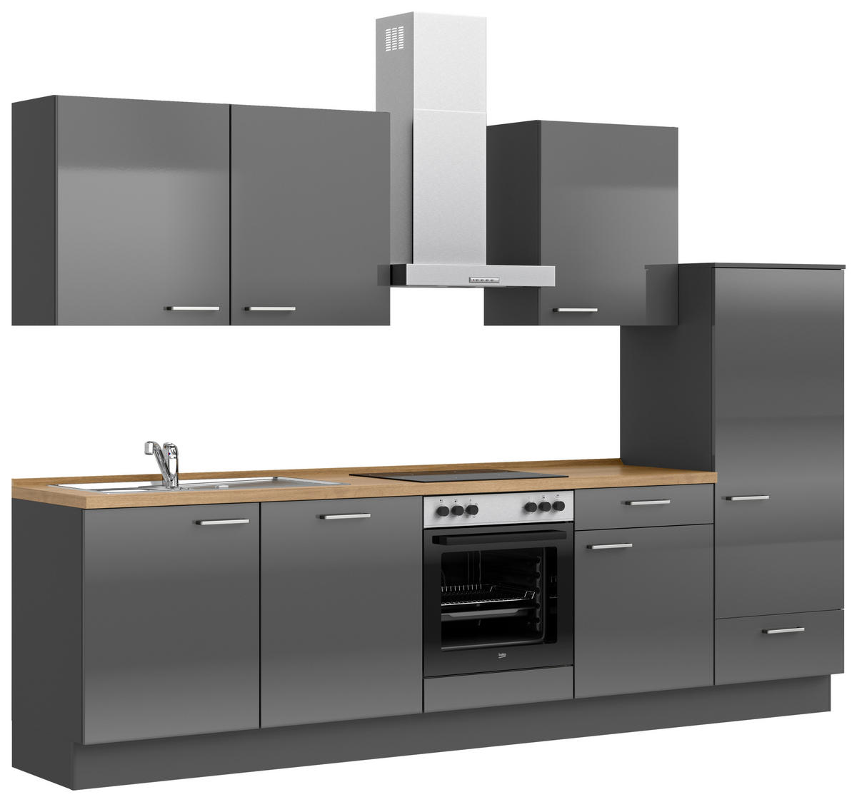 KÜCHENBLOCK Flash 300 cm  in Eichefarben, Schieferfarben  - Schieferfarben/Edelstahlfarben, MODERN, Holzwerkstoff/Metall (300cm) - Nobilia