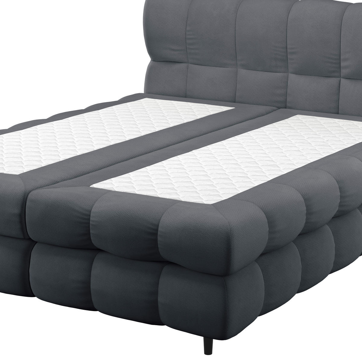 BOXBETT 200/200 cm,  in Anthrazit, gepolstertes Kopfteil, Bettkasten, Topper, H3 + H3 = fest  - Anthrazit/Schwarz, Design, Textil/Metall (200/200cm) - Ti'me