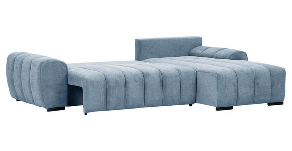 ECKSOFA Blau Flachgewebe  inkl. Zierkissen, Rückenkissen, Bettkasten, Schlaffunktion, Rücken echt, Liegefläche im Originalstoff  - Blau/Schwarz, KONVENTIONELL, Holz/Textil (275/180cm) - Carryhome