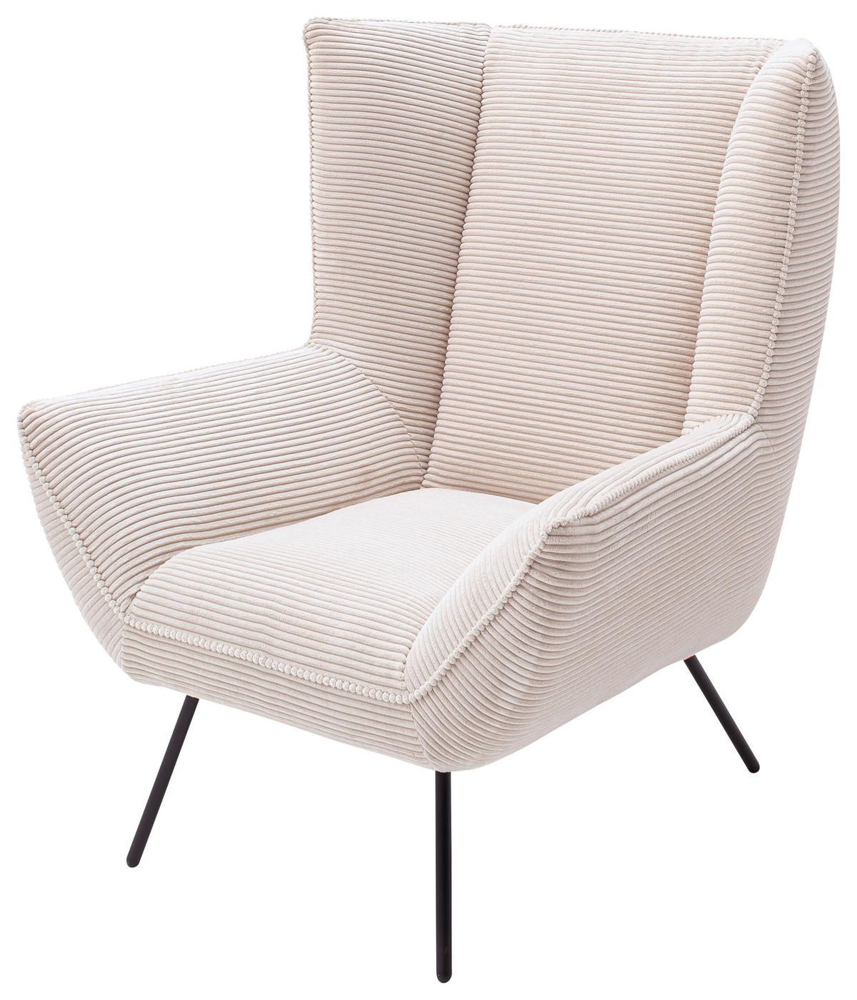 SESSEL in Cord Naturfarben  - Schwarz/Naturfarben, Design, Textil/Metall (90/112/94cm) - Pure Home Lifestyle