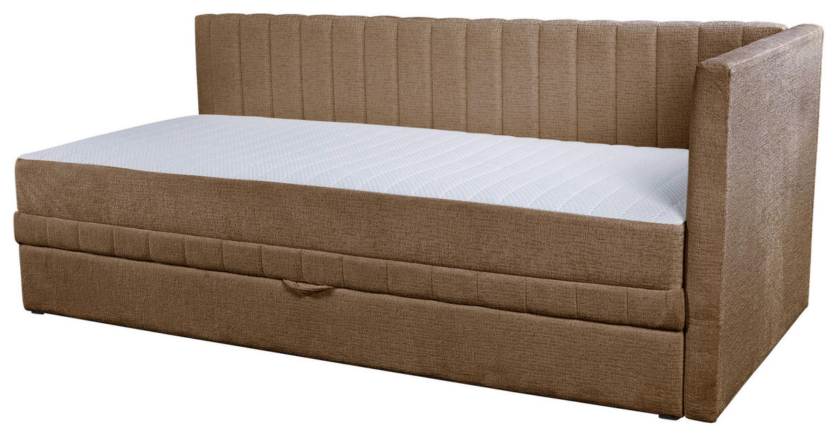 SCHLAFSOFA ROMA  mit Armteil rechts Chenille, Jacquard Gelb  - Gelb/Schwarz, Design, Kunststoff/Textil (212/83/99cm) - MID.YOU