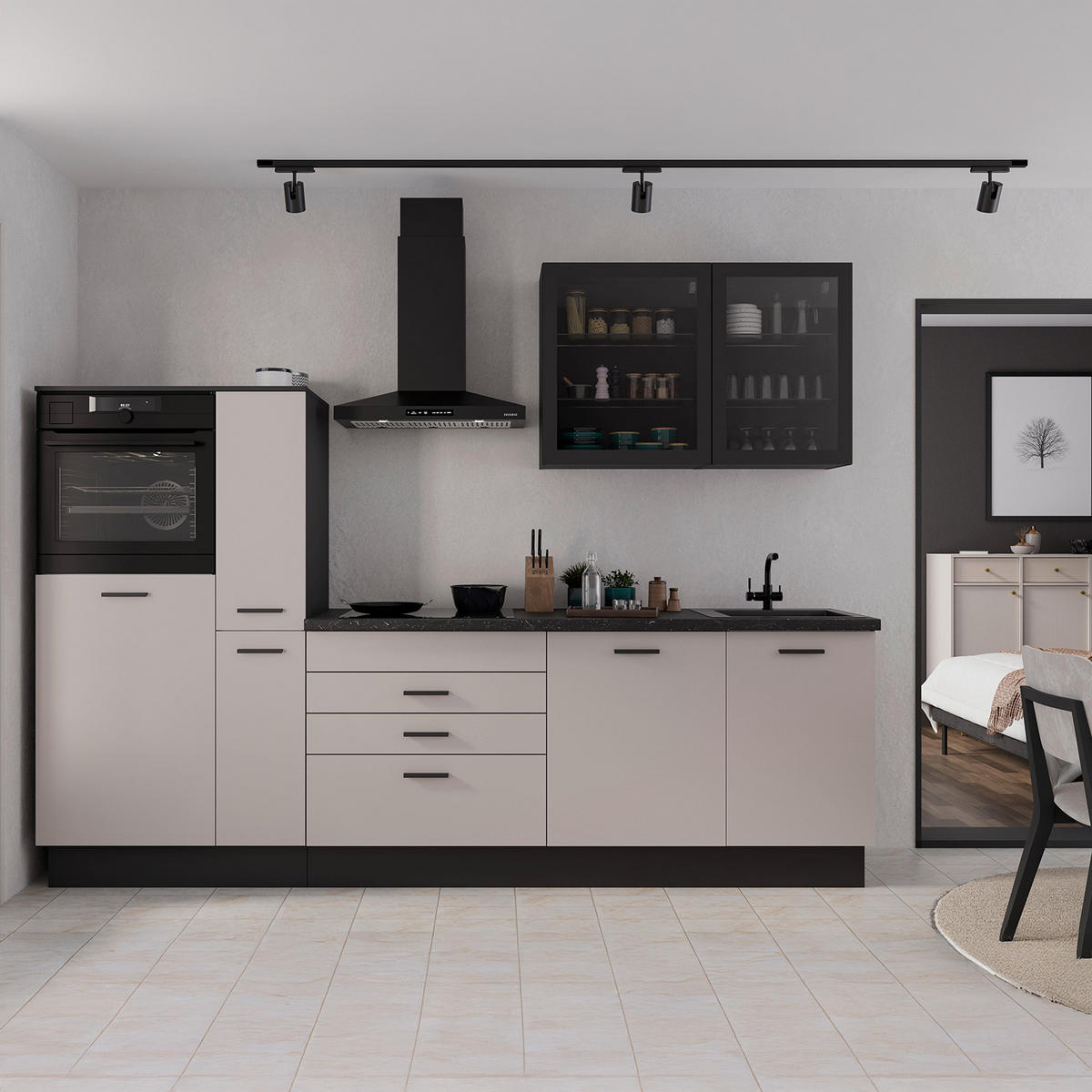 KÜCHENLEERBLOCK   in Schwarz, Beige  - Beige/Schwarz, Basics, Glas/Holzwerkstoff (280/214/60cm) - P & B