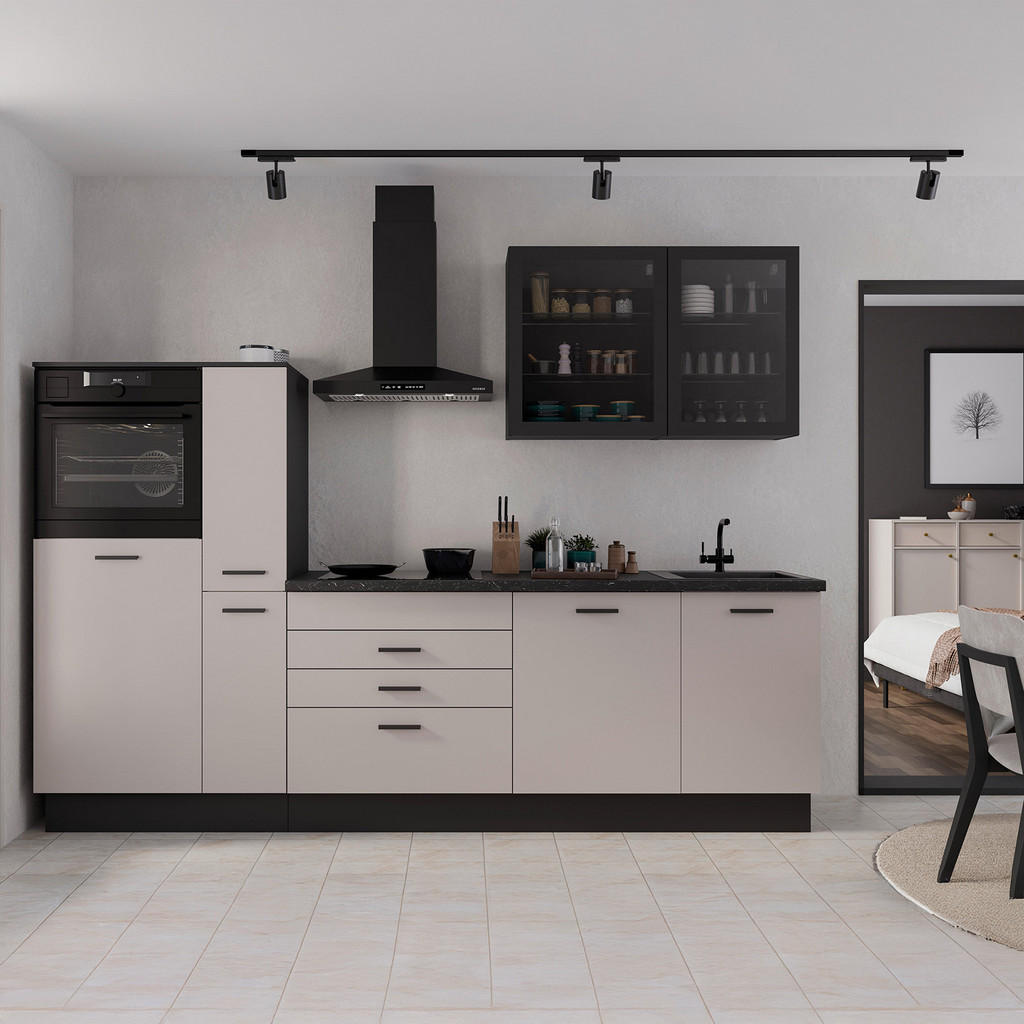 Küchenzeile Bolero ohne Geräte 280 cm Kaschmir/Schwarz