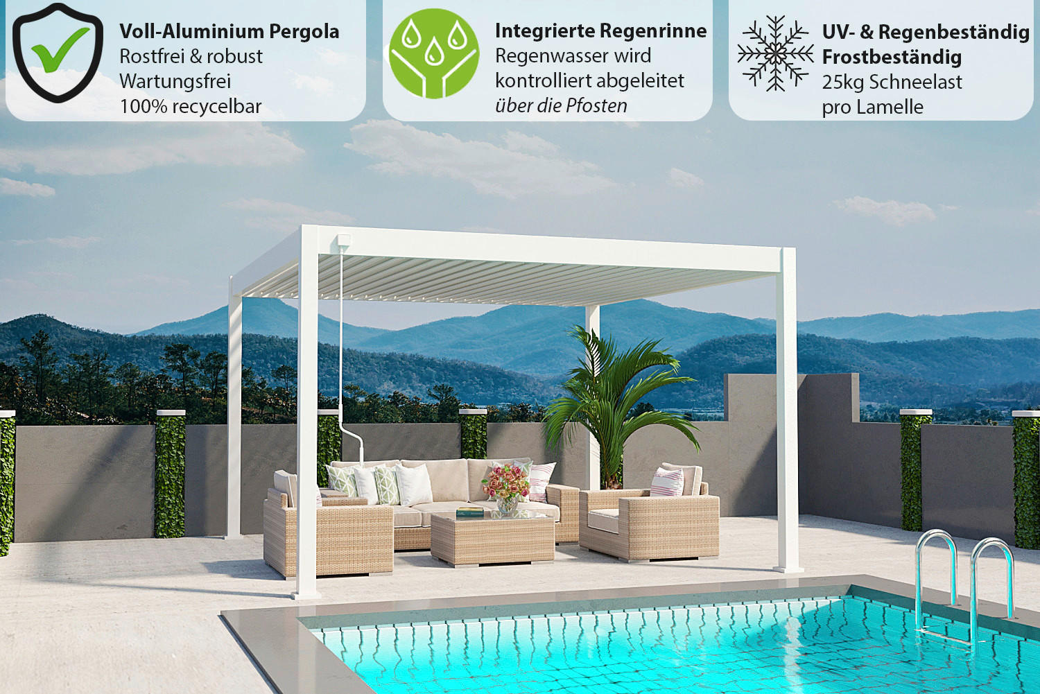 PERGOLA 400/255/400 cm Aluminium  - Weiß, Basics, Metall (400/255/400cm)