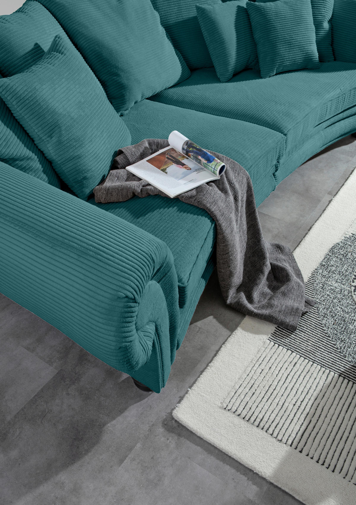 MEGASOFA Cord Türkis  - Türkis/Schwarz, ROMANTIK / LANDHAUS, Holz/Textil (276/81/140cm) - Landscape