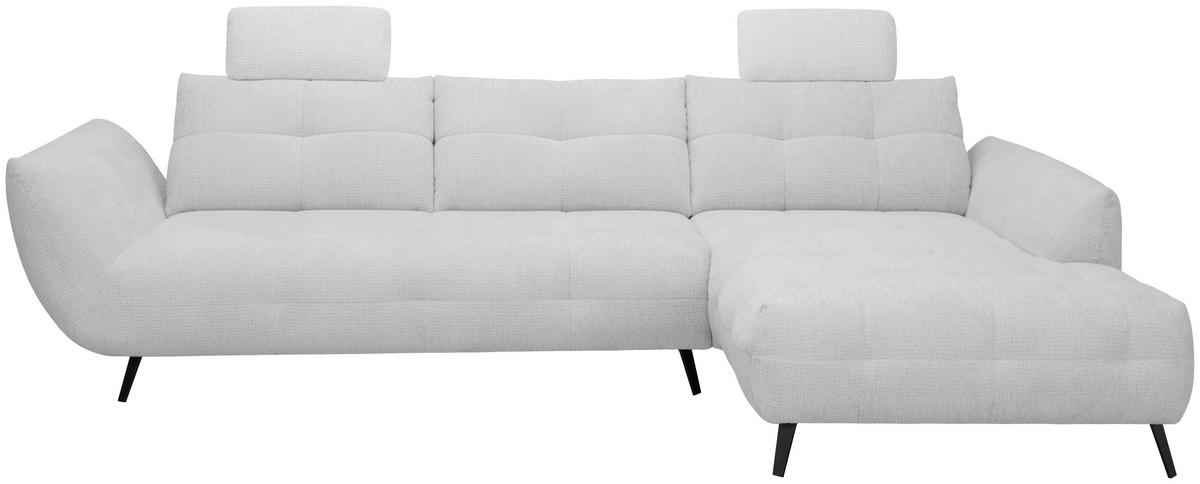 ECKSOFA Silberfarben Chenille Armlehnenkissen, Rücken echt, Sitztiefenverstellung  - Silberfarben/Schwarz, KONVENTIONELL, Textil/Metall (313/215cm) - Hom`in