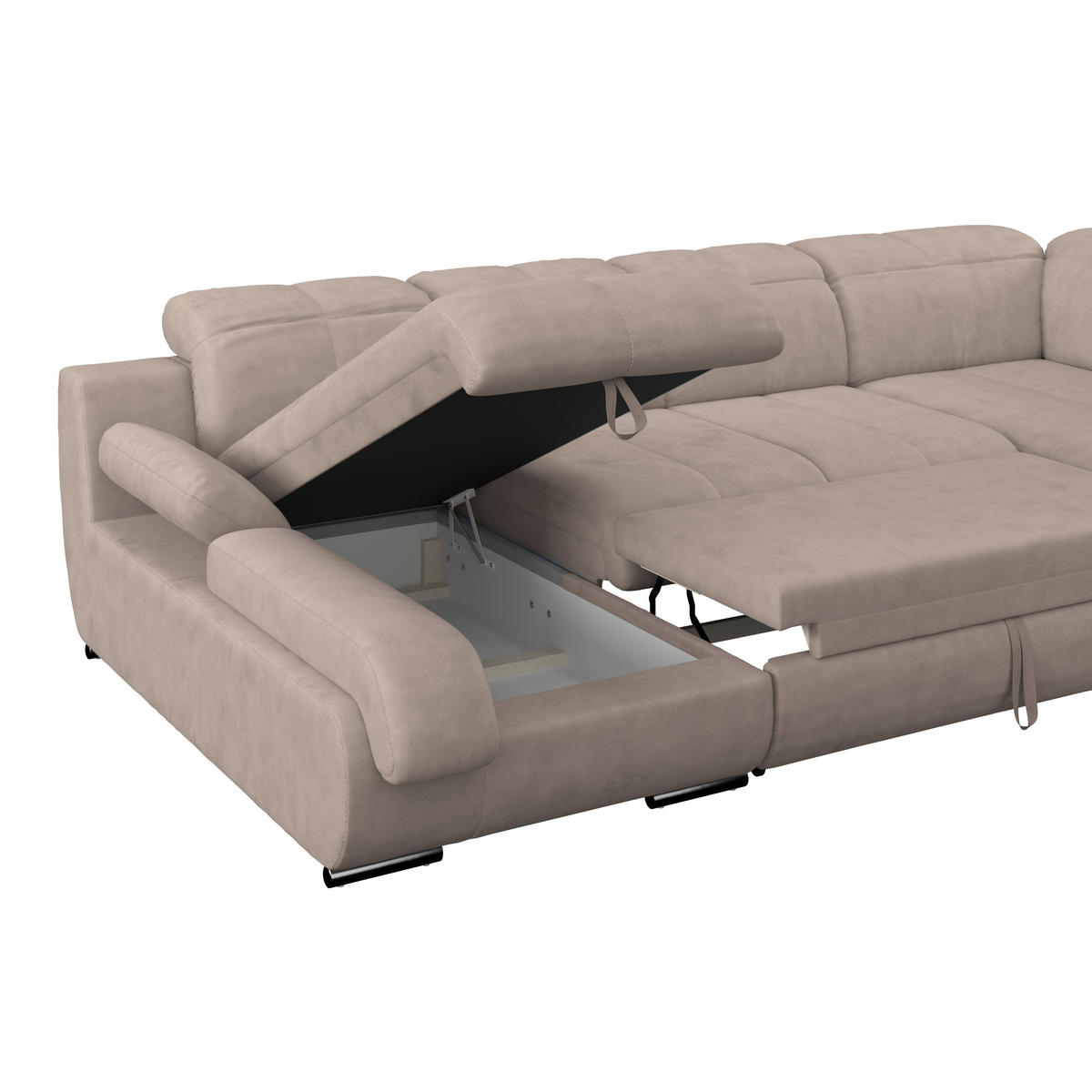 WOHNLANDSCHAFT in Mikrofaser Beige  - Chromfarben/Dunkelgrau, Modern, Textil/Metall (184/345/228cm) - MID.YOU