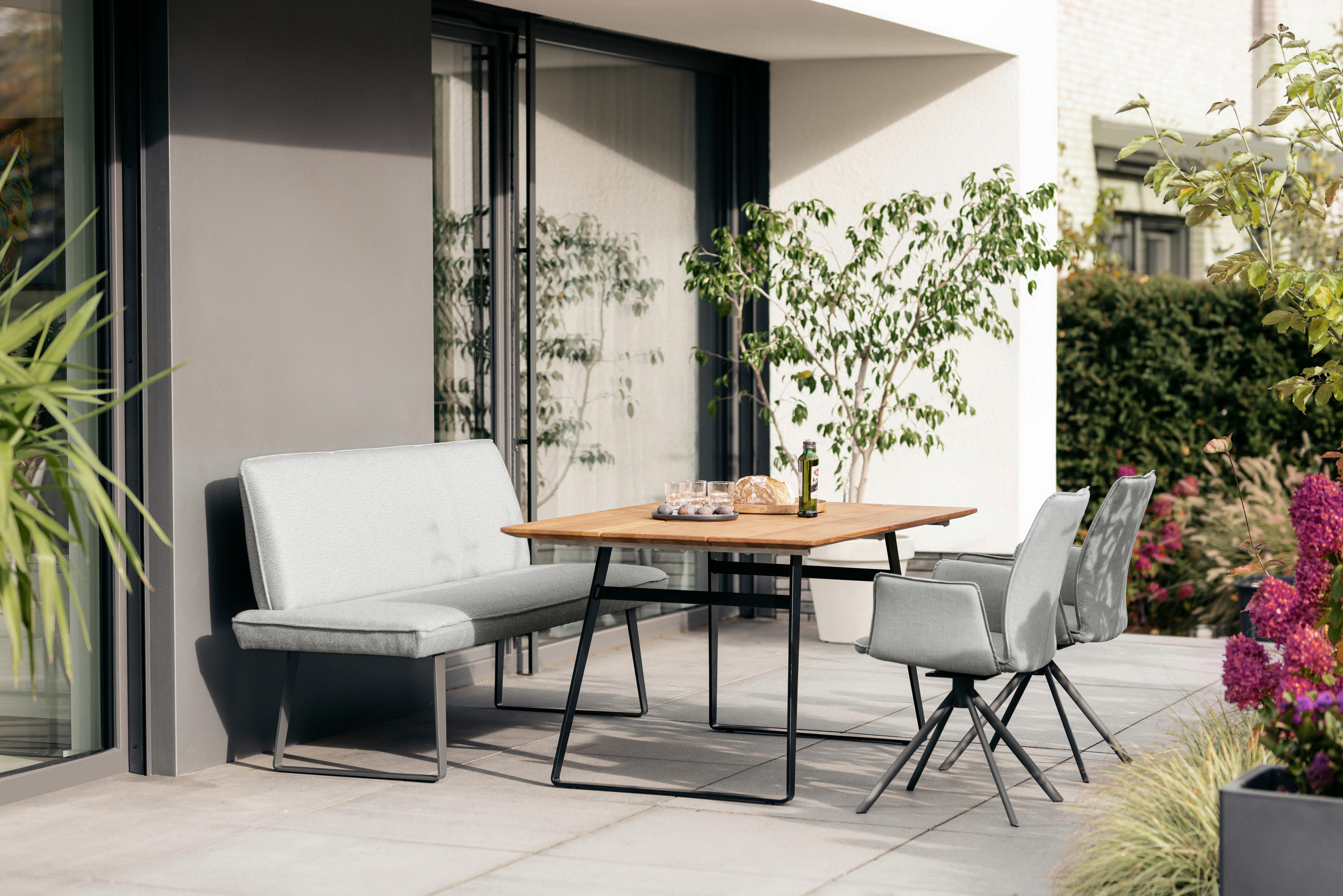 GARTENBANK 200/91/65 cm  in Beige  - Beige/Schwarz, Design, Textil/Metall (200/91/65cm)