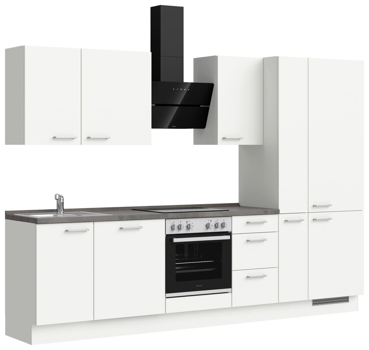 KÜCHENBLOCK 300 cm   in Weiß, Schieferfarben  - Schieferfarben/Edelstahlfarben, MODERN, Holzwerkstoff/Metall (300cm) - Nobilia