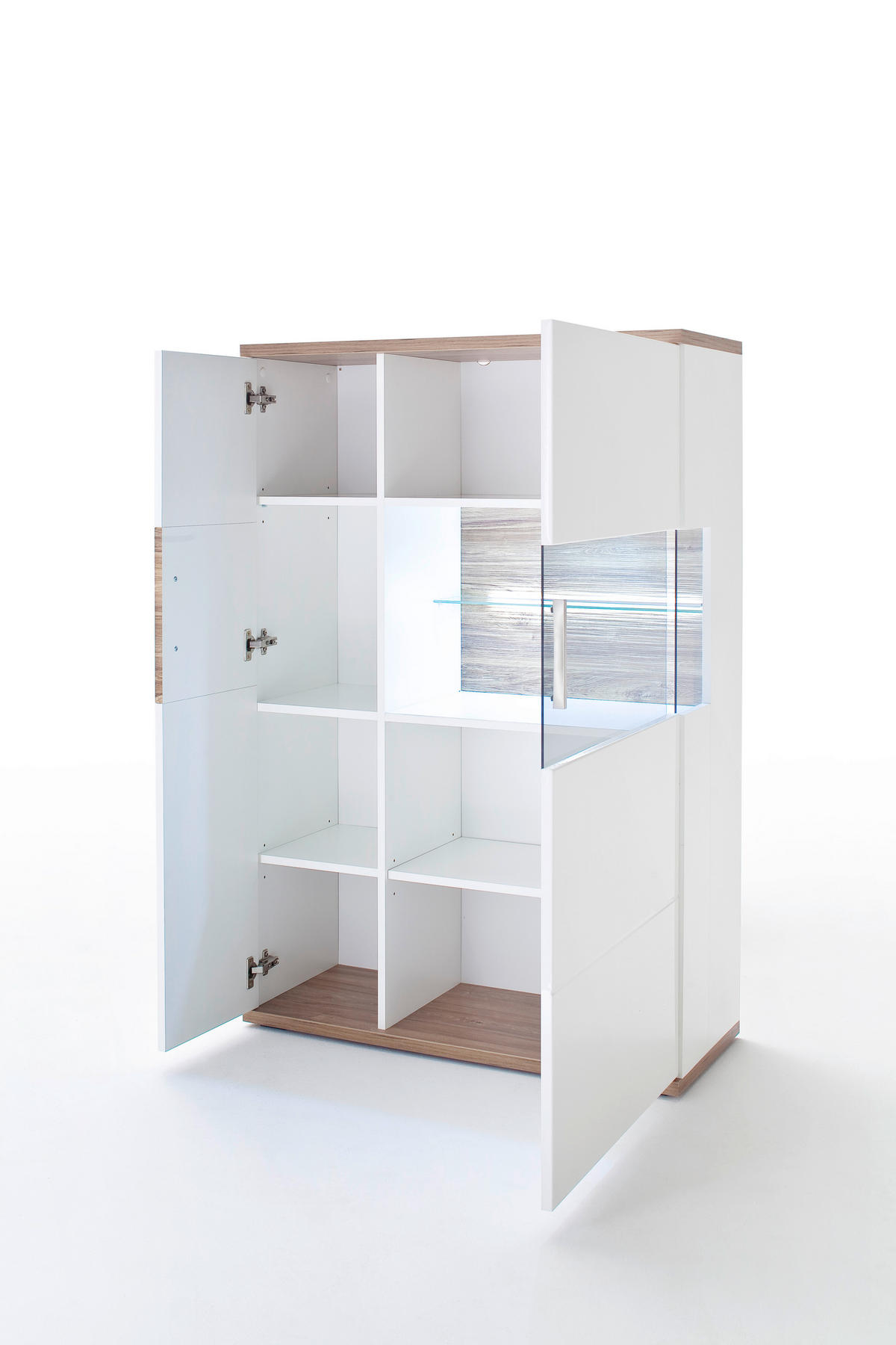 HIGHBOARD Colombo  in 90/135/37 cm  - Eichefarben/Weiß, Design, Glas/Holzwerkstoff (90/135/37cm) - Livetastic