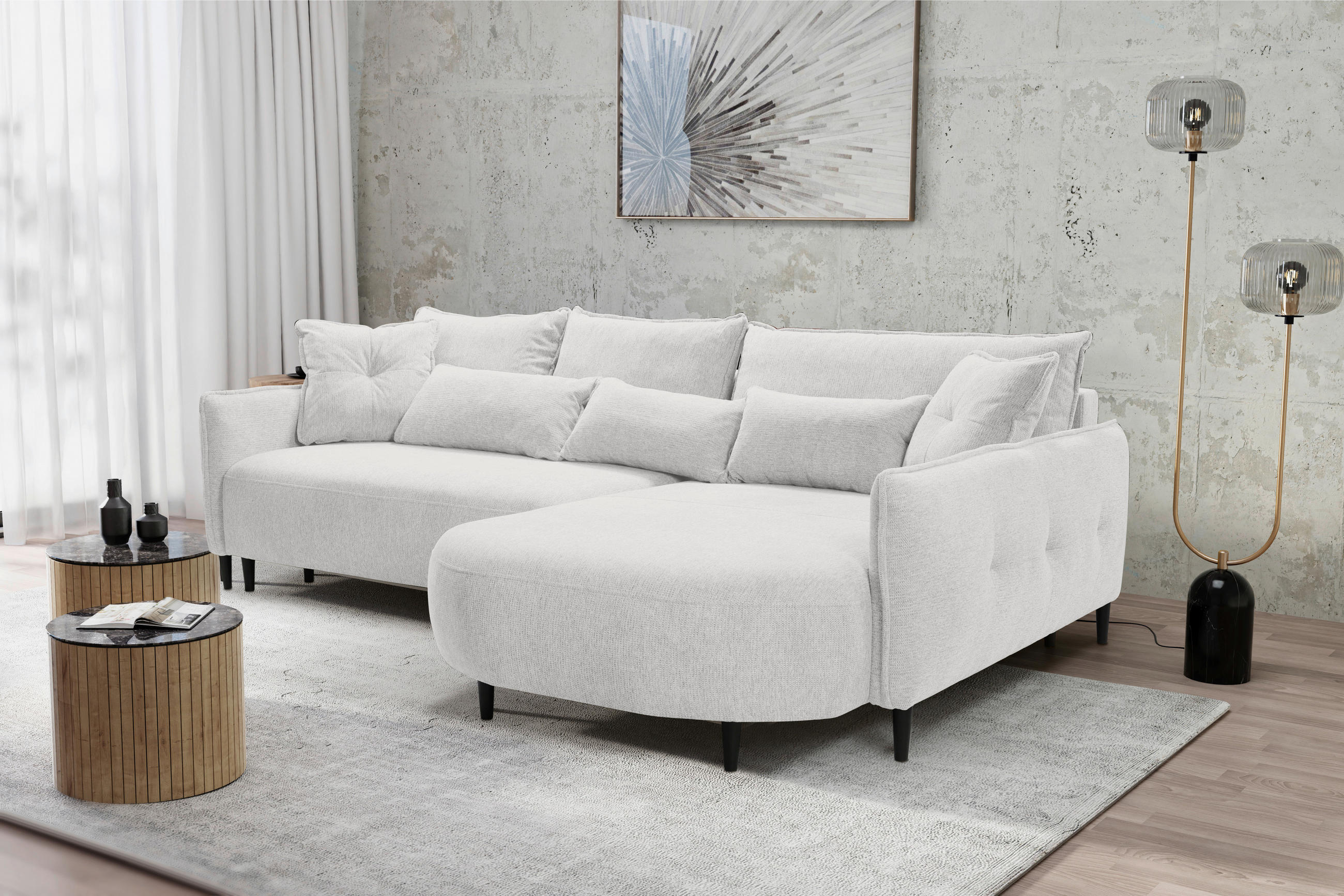 ECKSOFA Creme Chenille  - Creme/Schwarz, MODERN, Textil/Metall (285/200cm) - Carryhome
