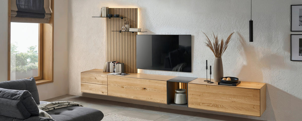 WOHNWAND  in Anthrazit, Eichefarben  342/160/50 cm  - Eichefarben/Anthrazit, Design, Glas/Holz (342/160/50cm) - Dieter Knoll