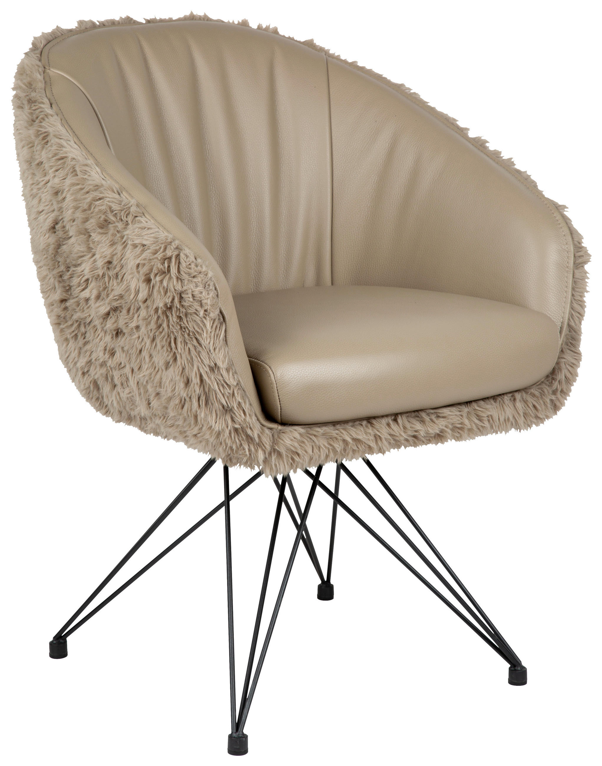 ARMLEHNSTUHL  Sitzfläche 360° drehbar, automatische Rückholfunktion Teddystoff Echtleder  Schwarz, Taupe  - Taupe/Schwarz, Design, Leder/Textil (59,5/83,5/63,5cm) - Belluti