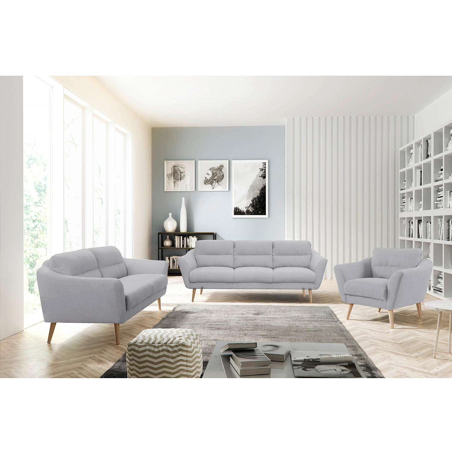 SESSEL in Webstoff Hellgrau  - Buchefarben/Hellgrau, Design, Holz/Textil (92/87/88cm) - Livetastic