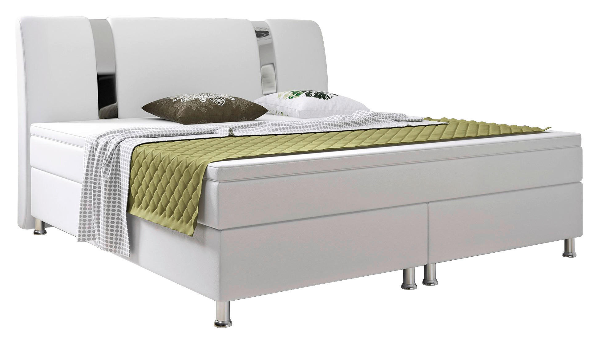 BOXSPRINGBETT  in Weiß  - Silberfarben/Weiß, KONVENTIONELL, Leder/Textil (180/115/210cm) - MID.YOU