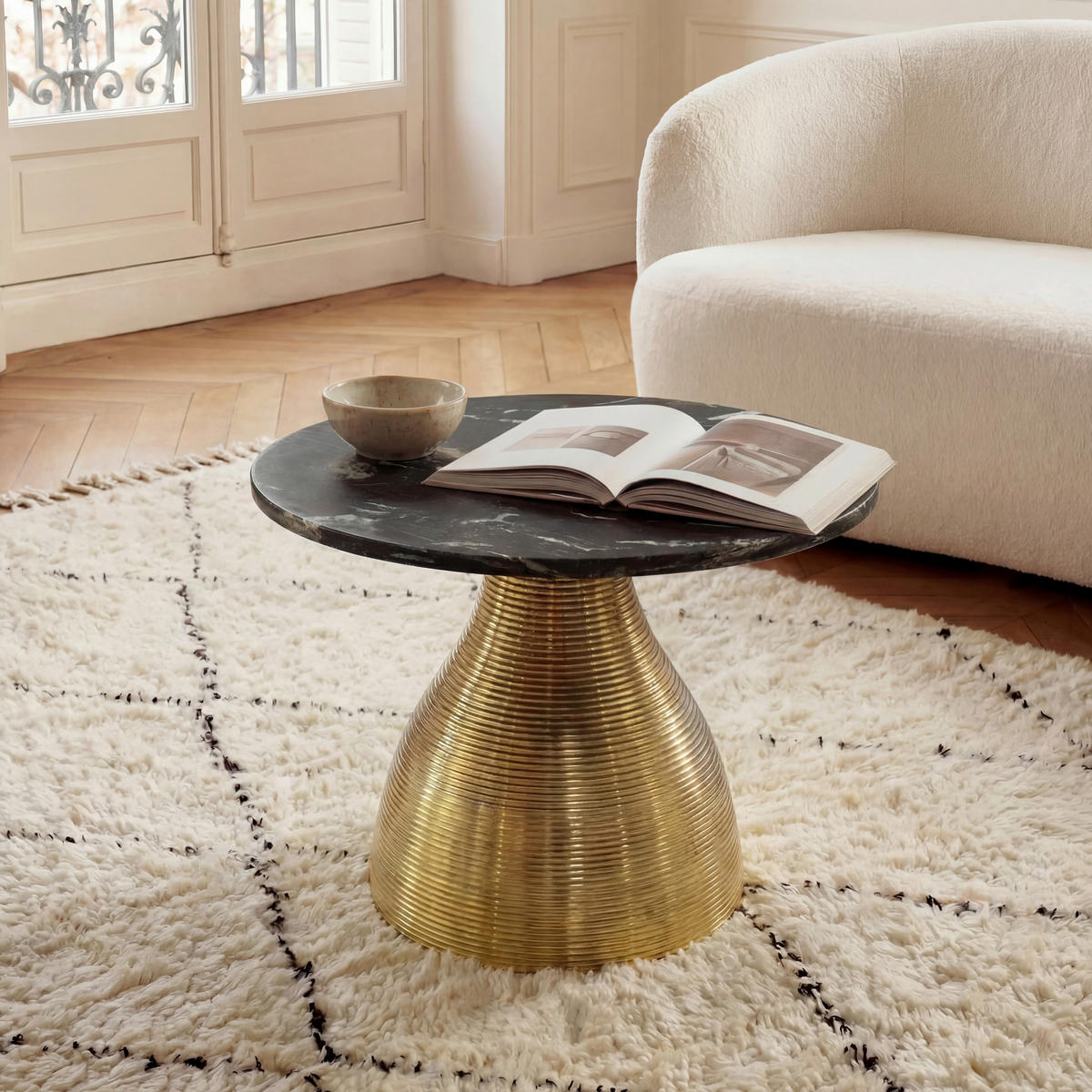 KONFERENČNÍ STOLEK, černá, kov, kámen, 60/60/40 cm - černá/barvy zlata, Design, kov/kámen (60/60/40cm) - Livetastic