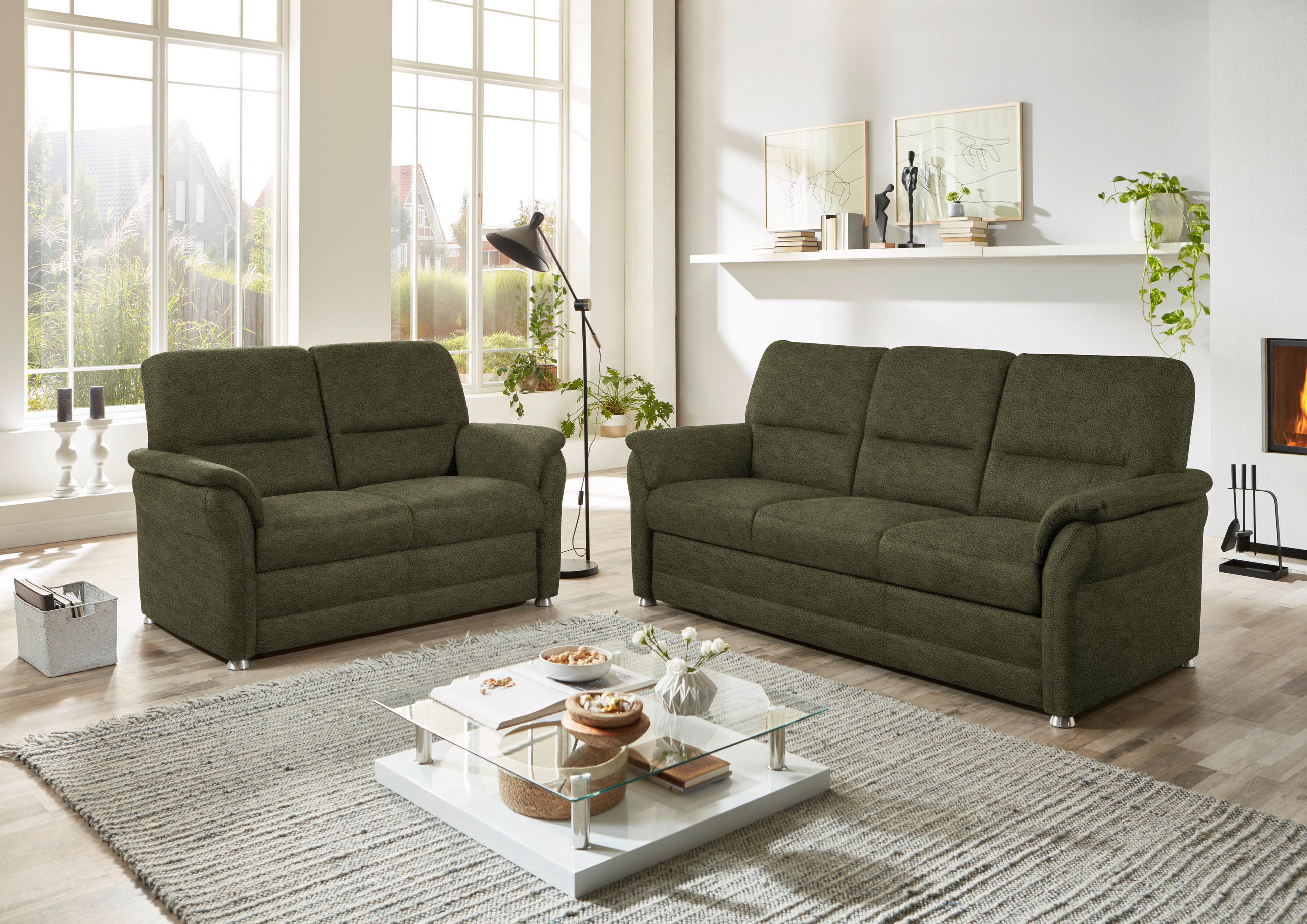SITZGARNITUR in Mikrofaser Dunkelgrün  - Dunkelgrün/Alufarben, Konventionell, Textil/Metall (192/96/89cm) - Beldomo Comfort