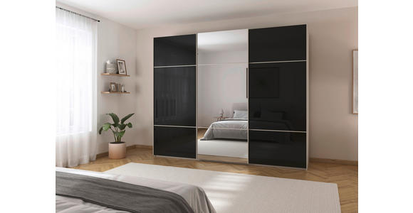 SCHWEBETÜRENSCHRANK 301/223/68 cm 3-türig Schwarz, Champagner - Champagner/Schwarz, KONVENTIONELL, Glas/Holzwerkstoff (301/223/68cm) - Novel
