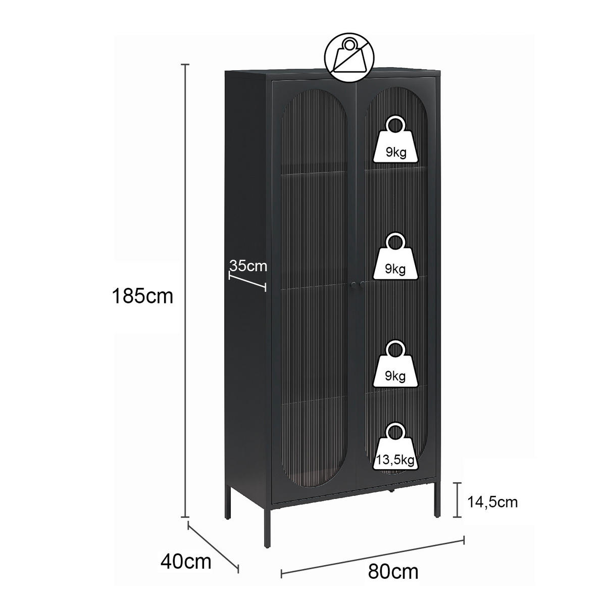GARDEROBENSCHRANK Luna   in 80/186/40 cm  - Blau, Design, Glas/Metall (80/186/40cm) - MID.YOU