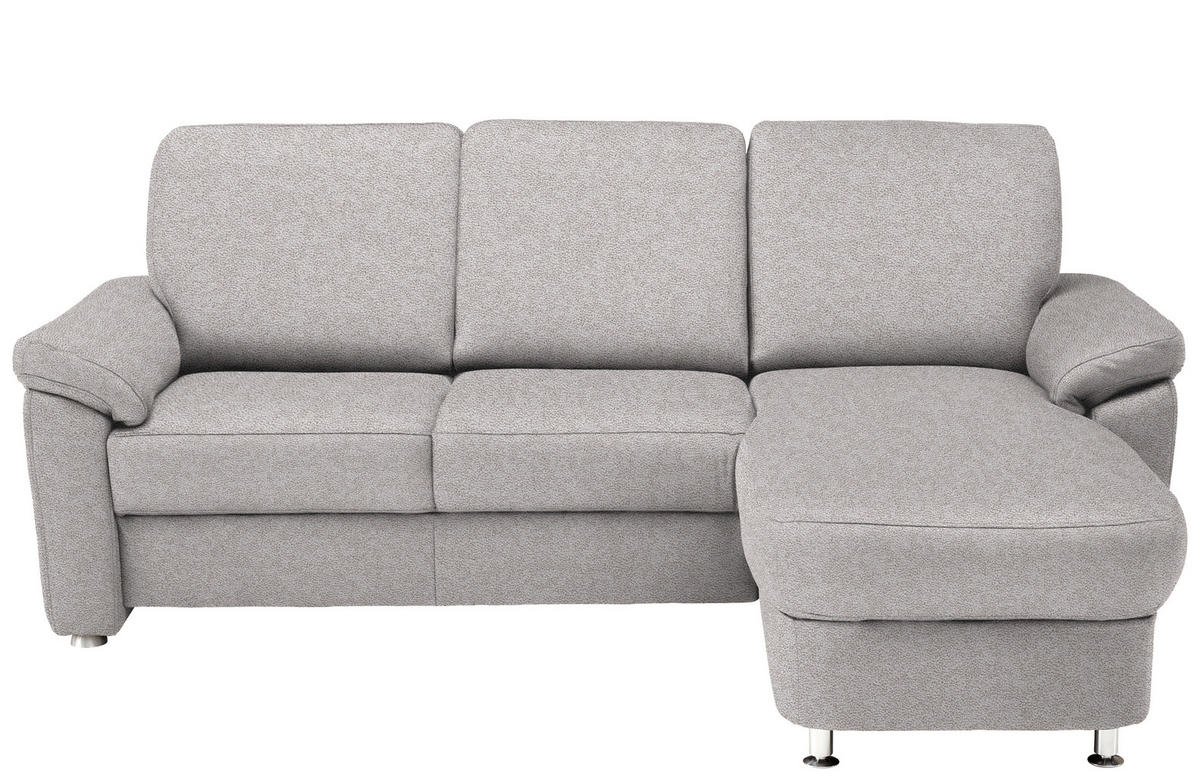 ECKSOFA Flachgewebe Hellgrau  - Chromfarben/Hellgrau, Konventionell, Textil/Metall (250/163cm) - Beldomo System