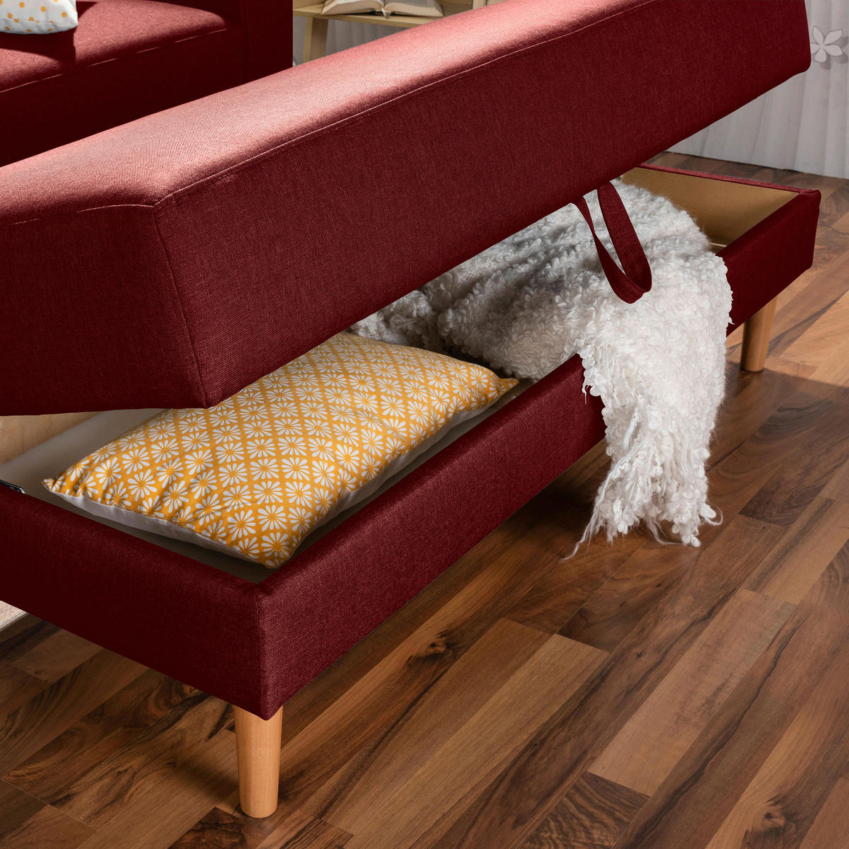 ECKSCHLAFSOFA in Flachgewebe Rot  - Rot/Erlefarben, Design, Holz/Textil (230/93/152cm) - Max Winzer