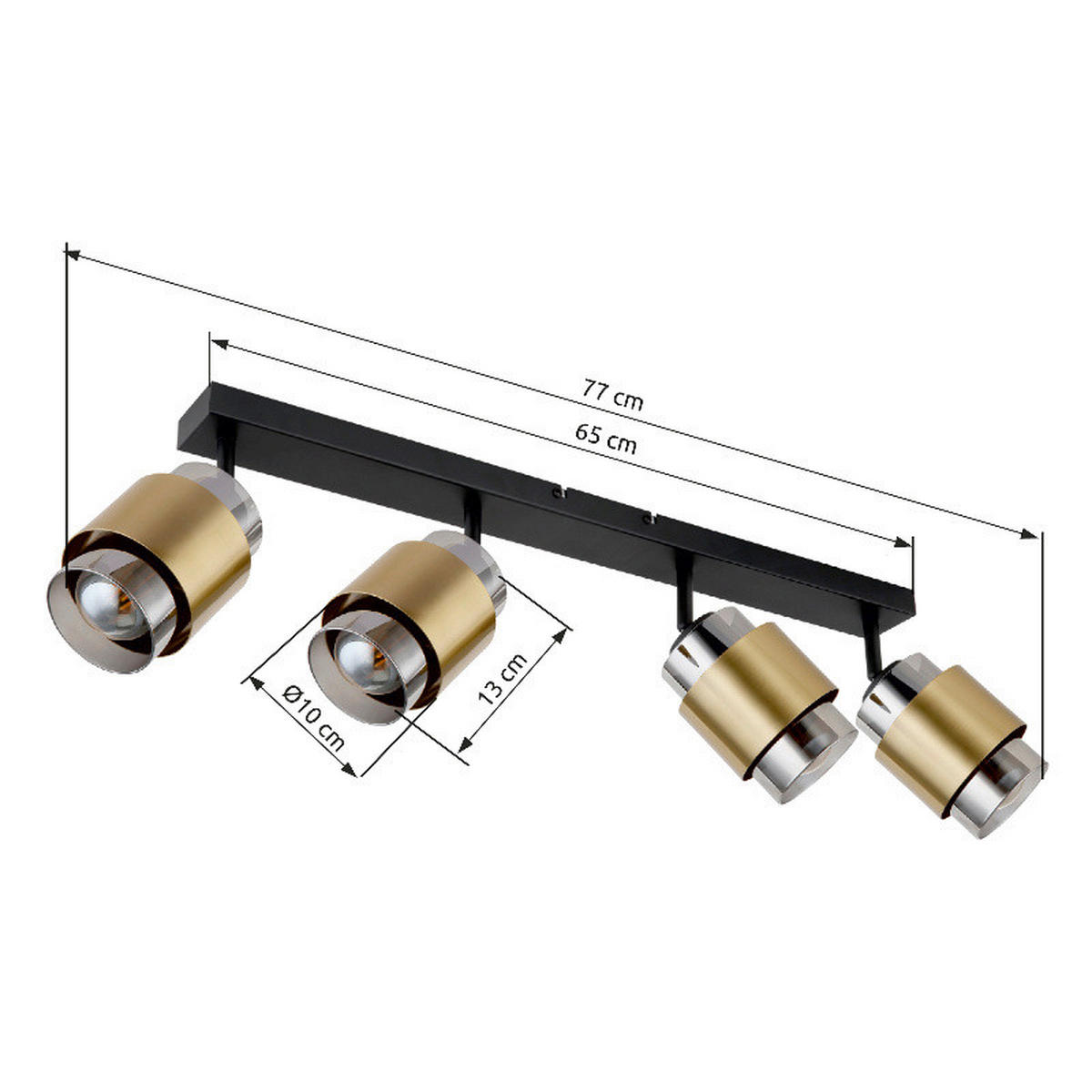 STRAHLER 65/10/12,5 cm   - Messingfarben/Schwarz, Design, Glas/Metall (65/10/12,5cm) - Globo