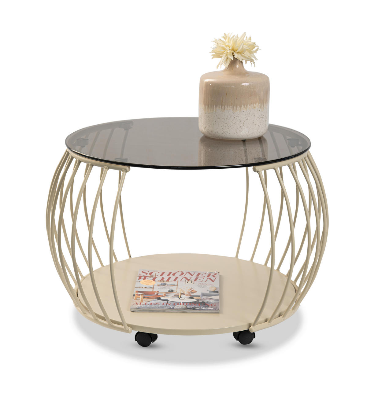 COUCHTISCH Sicherheitsglas 60/60/46 cm rund Creme  - Creme, Design, Glas/Holzwerkstoff (60/60/46cm) - Xora