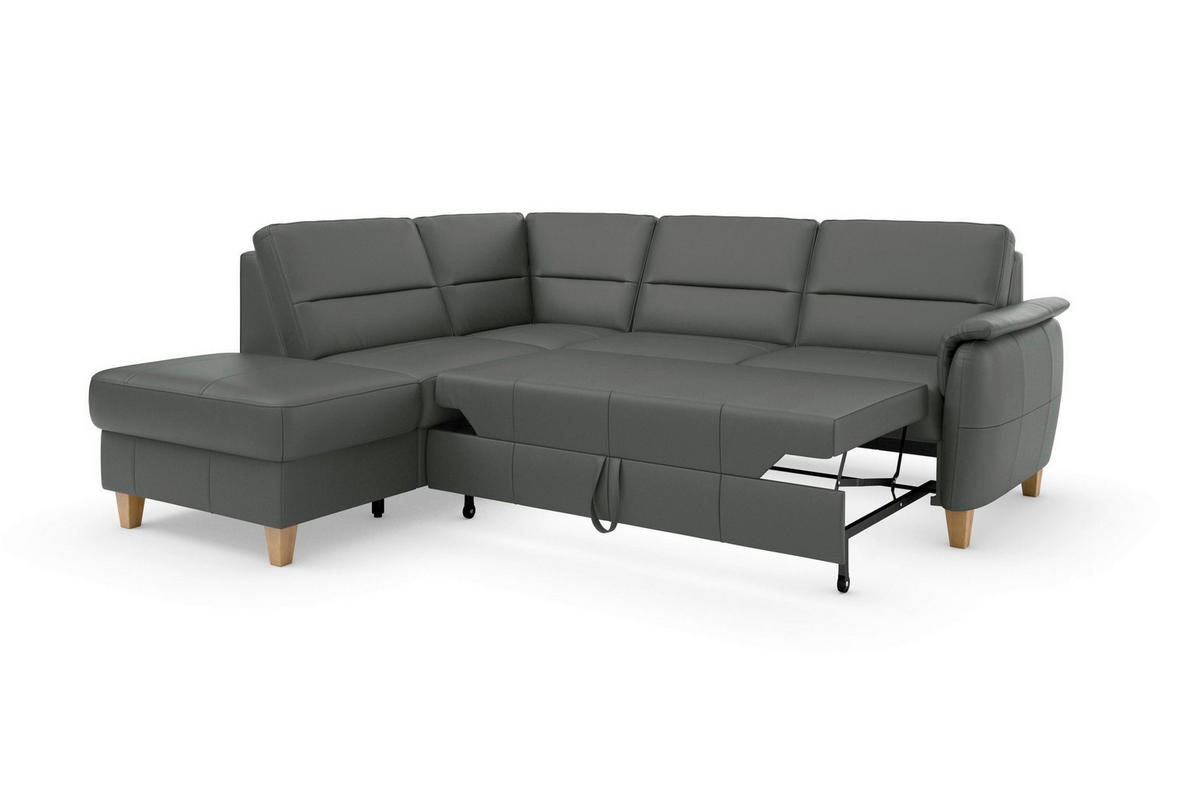 ROHOVÁ SEDAČKA, kůže, antracitová - barvy dubu/antracitová, Basics, dřevo/kůže (212/236cm) - Sit & More