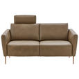 2-SITZER-SOFA Olivgrün Echtleder  - Eichefarben/Beige, Natur, Leder/Holz (182/86/87cm) - Valnatura