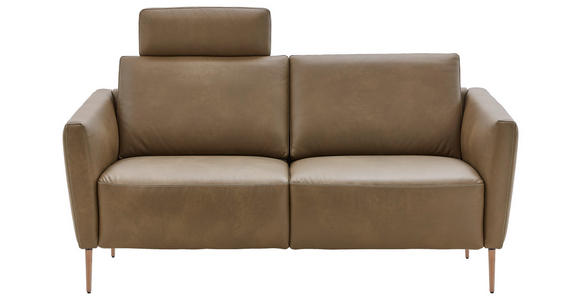 2-SITZER-SOFA Olivgrün Echtleder - Eichefarben/Beige, Natur, Leder/Holz (182/86/87cm) - Valnatura