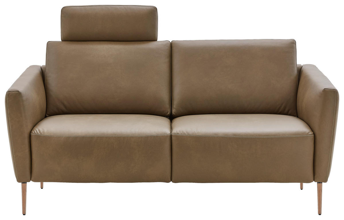 2-SITZER-SOFA in Echtleder Olivgrün  - Eichefarben/Beige, Natur, Leder/Holz (182/86/87cm) - Valnatura