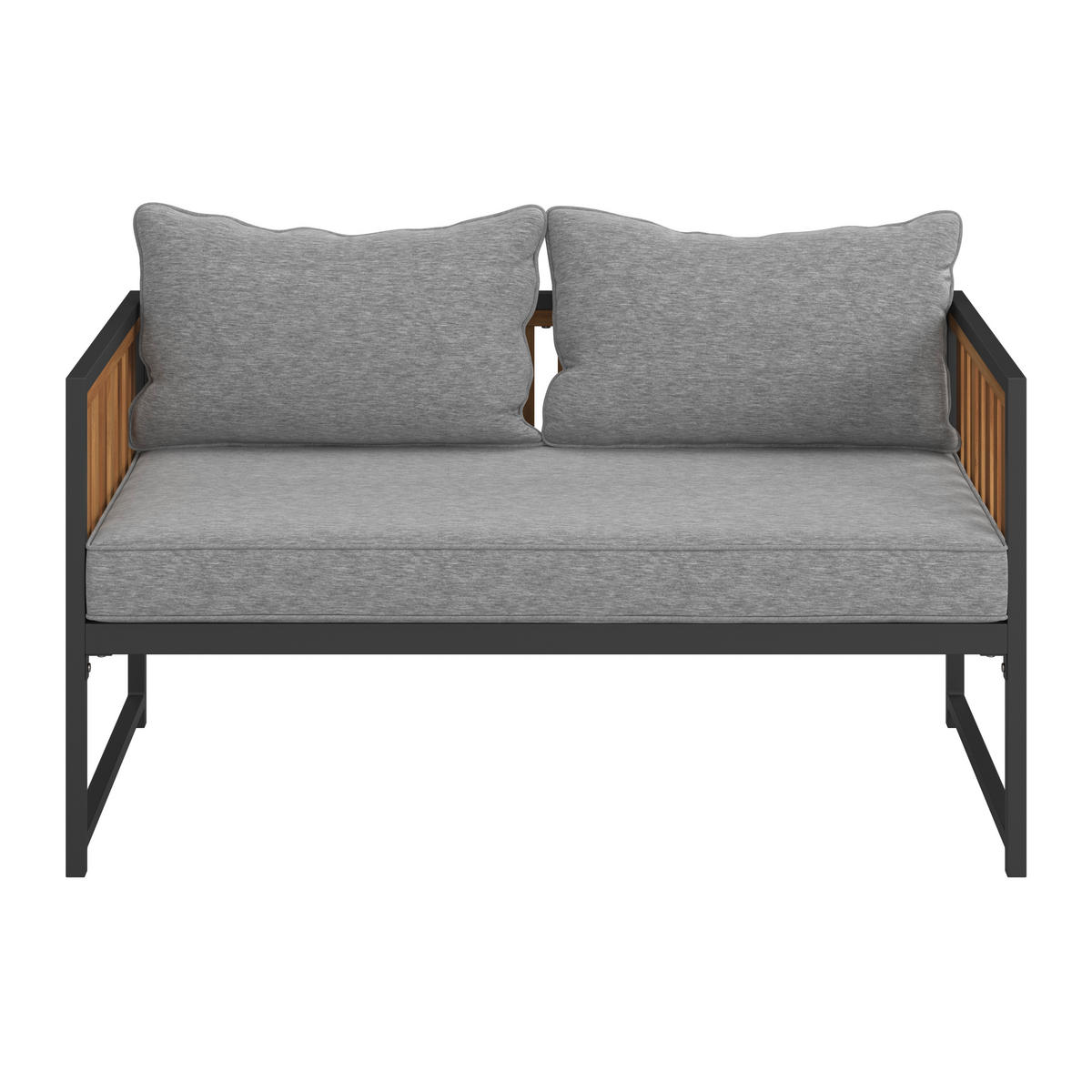 LOUNGEGARNITUR   Akazie massiv Eisen  - Schwarz/Akaziefarben, MODERN, Holz/Textil - Beldano