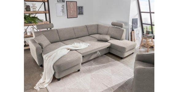 WOHNLANDSCHAFT  in Webstoff Beige  - Beige/Schwarz, Design, Holz/Textil (165/296/198cm) - Xora