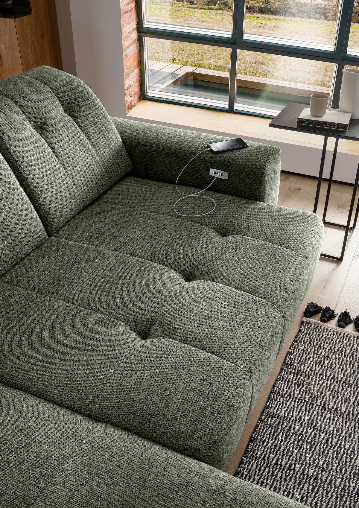 ECKSOFA Grün Chenille  - Schwarz/Grün, MODERN, Textil/Metall (180/258cm) - Livetastic