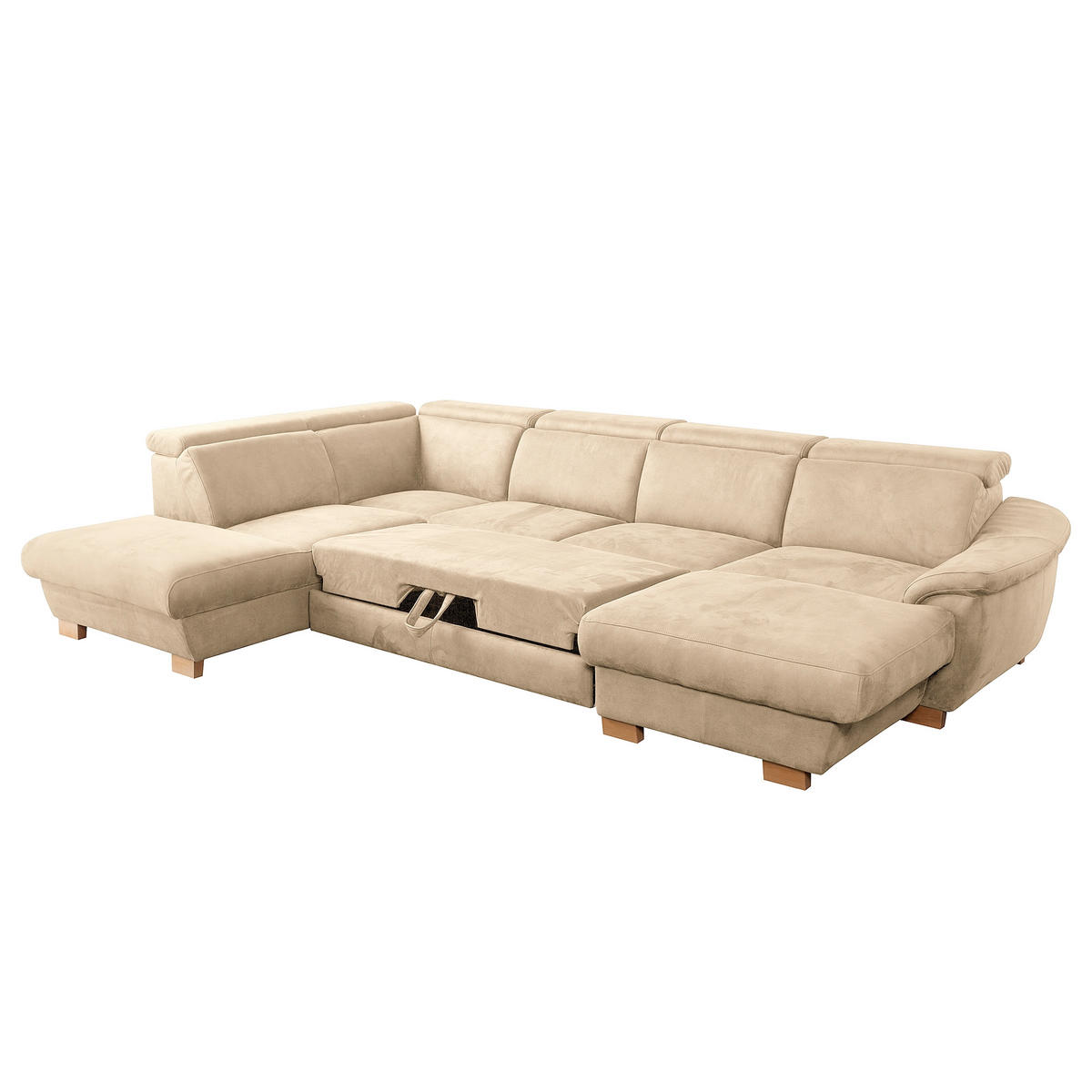WOHNLANDSCHAFT Mikrofaser Beige  - Beige/Naturfarben, Design, Holz/Textil (273/347/238cm) - Livetastic